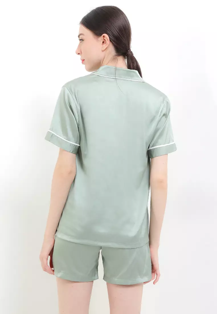 Piyama Pyjama Baju Tidur Satin Silk Short Sleeve Short Mini Pants Sleepwear