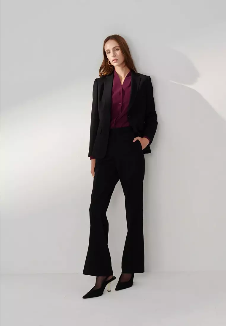 Black Textured Straight Leg Trousers