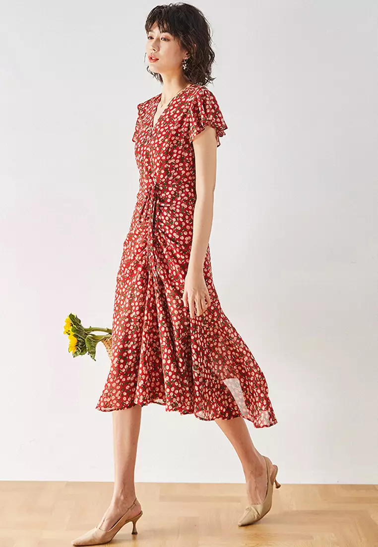 Buy Sunnydaysweety French Elegant Shirred Fishtail Floral Dress Ca Rd Online Zalora Malaysia