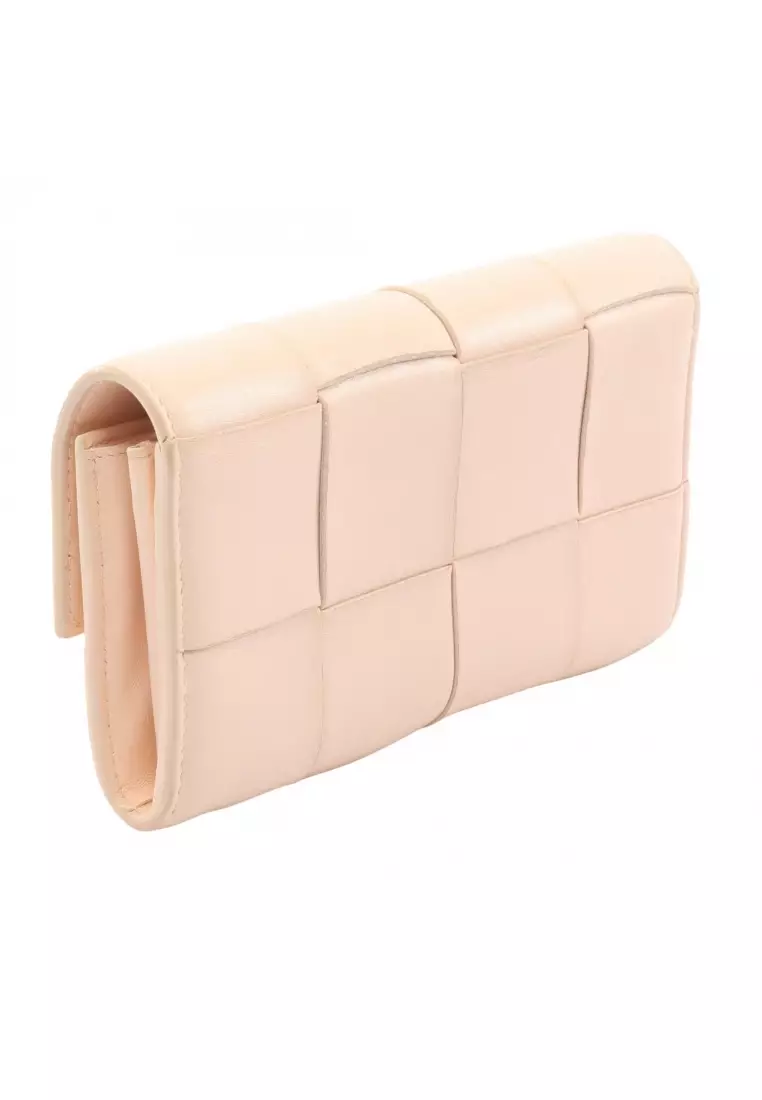 Pre-Loved BOTTEGA VENETA Intrecciato flap wallet long wallet Bi-fold Long Wallet leather Light pink