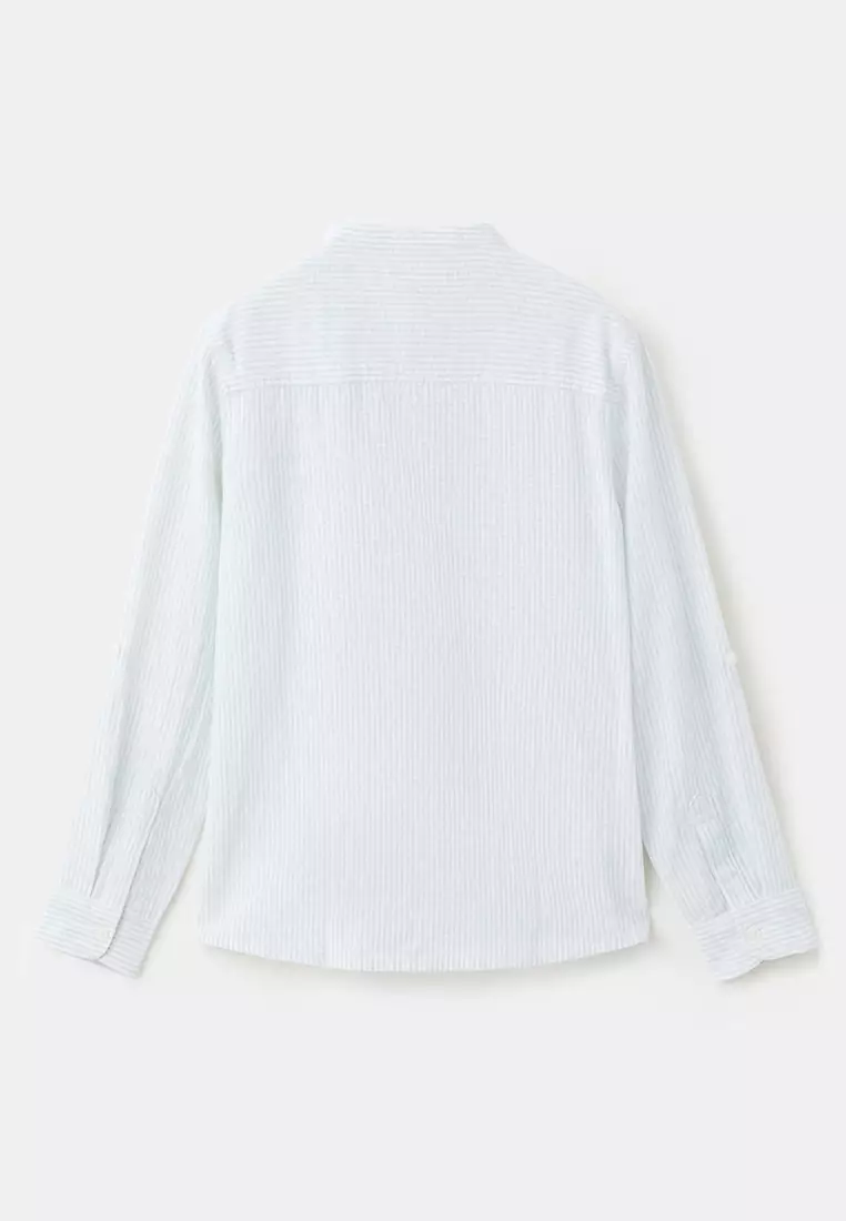 間條亞麻混紡恤衫