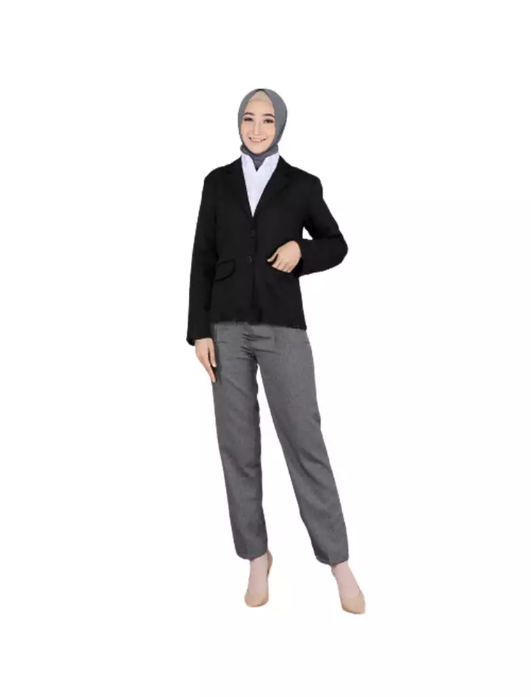 Qemsya Jas Blazer Wanita Premium Formal Longsleeve Suit Material Polyester ORIGINAL - Black