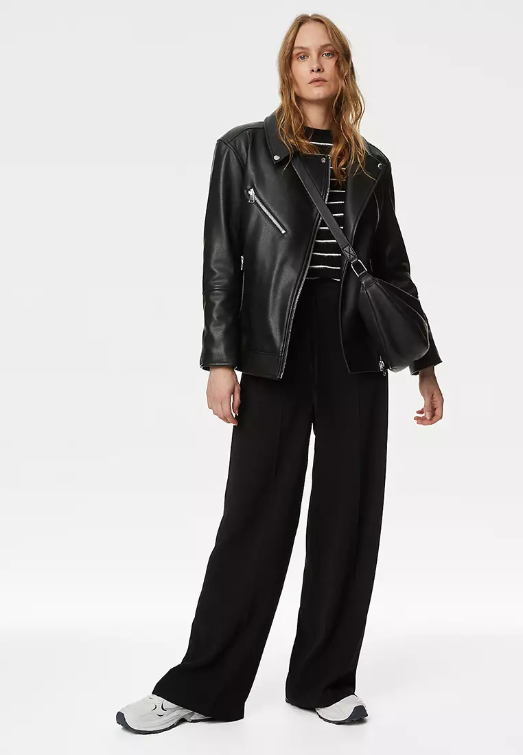 Crepe Elasticated Waist Wide Leg Trousers