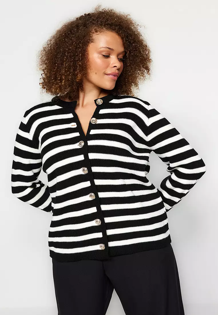 Plus Size Striped Knitted Cardigan
