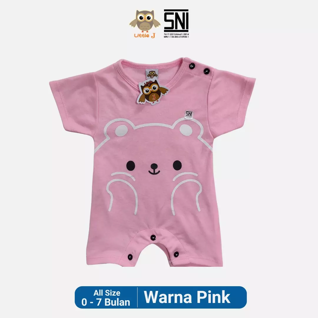 Little J Jumsuit Bayi Jumper Pendek Anak Cewek Kancing Romper Baju Kodok Motif Pingun SNI Lokal