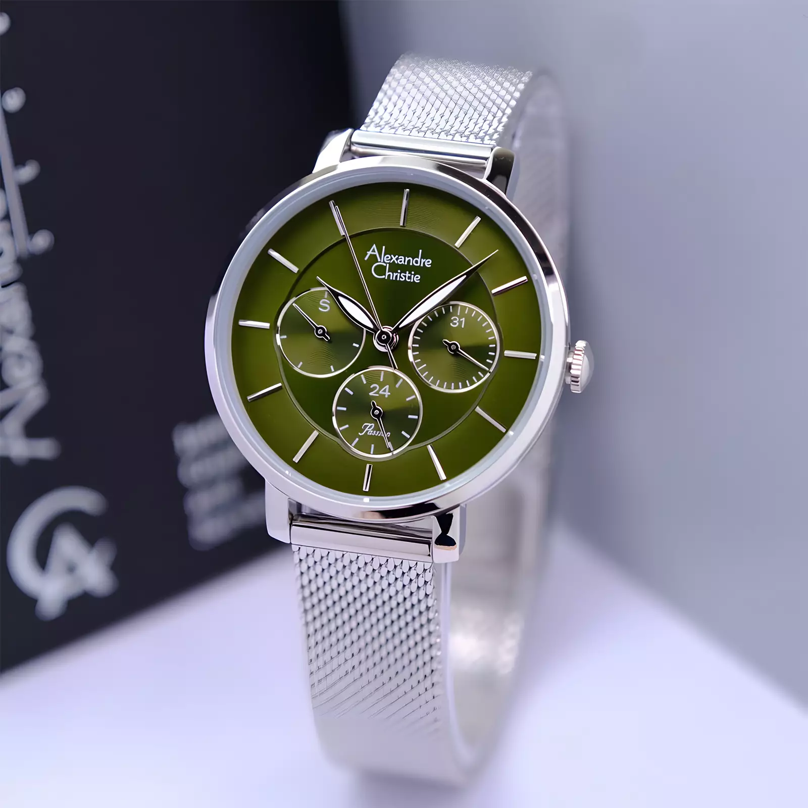 Alexandre Christie Chronograph - Jam Tangan Analog Wanita - Silver Green - All Stainless Steel - 2870 BFBSSGN