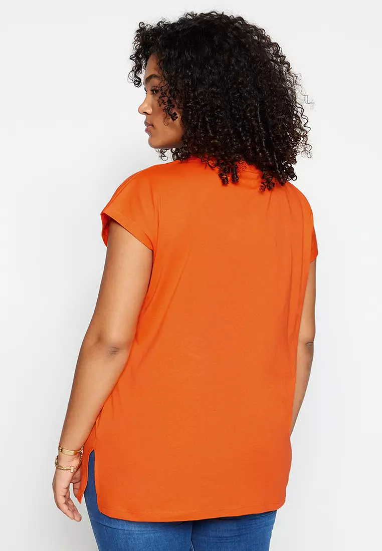Plus Size V-Neck Slit T-Shirt