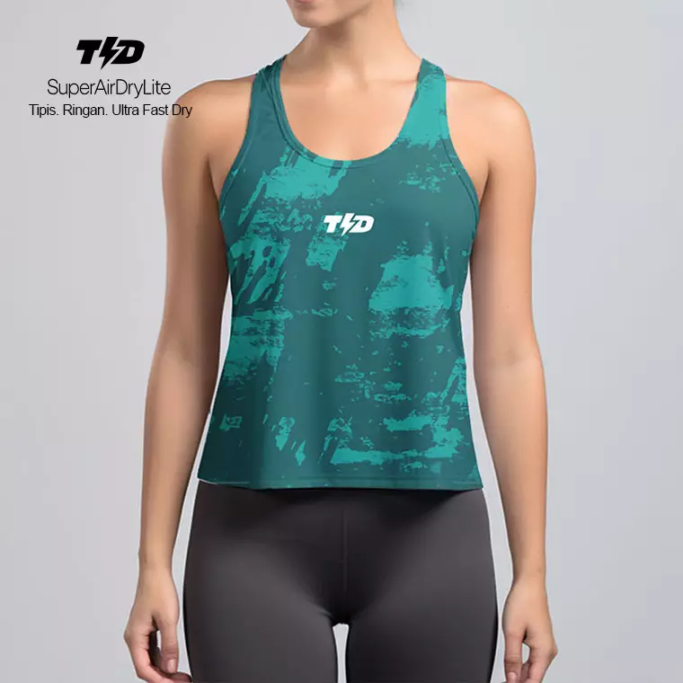 LSD63 Tanktop Crop Gym Running "aqua green Brush abstrak" superairdrylite