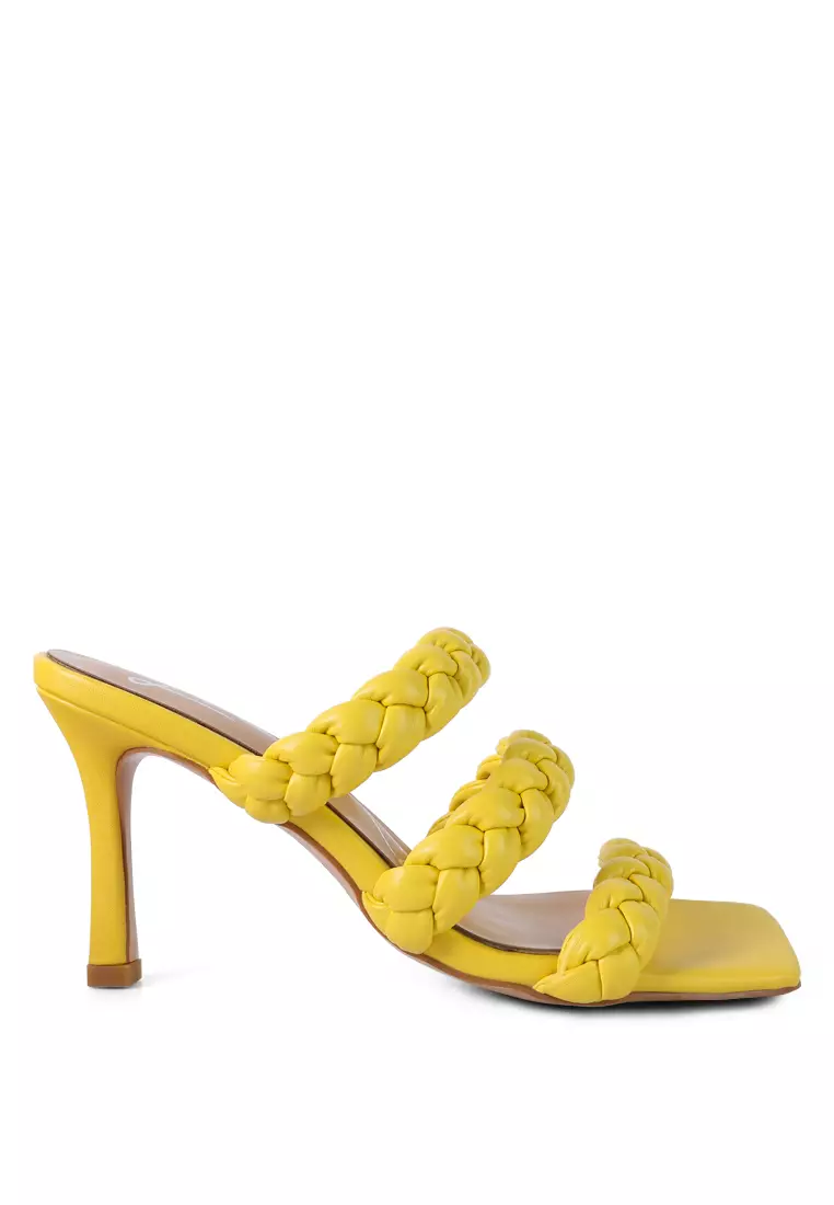 Discount on London Rag  shoes - SKU: Yellow Triple Braided Strap Heel