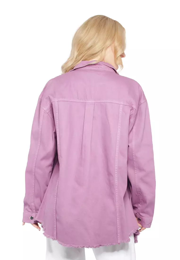 Shacket lengan panjang kebesaran lilac