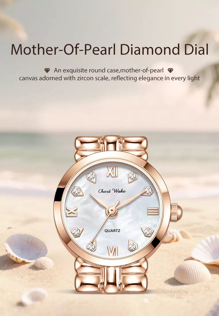 Jam Tangan Wanita Gelang Anti Air Original Fashion Korea Tali Mutiara Jam Tangan Cewek Rosewhite