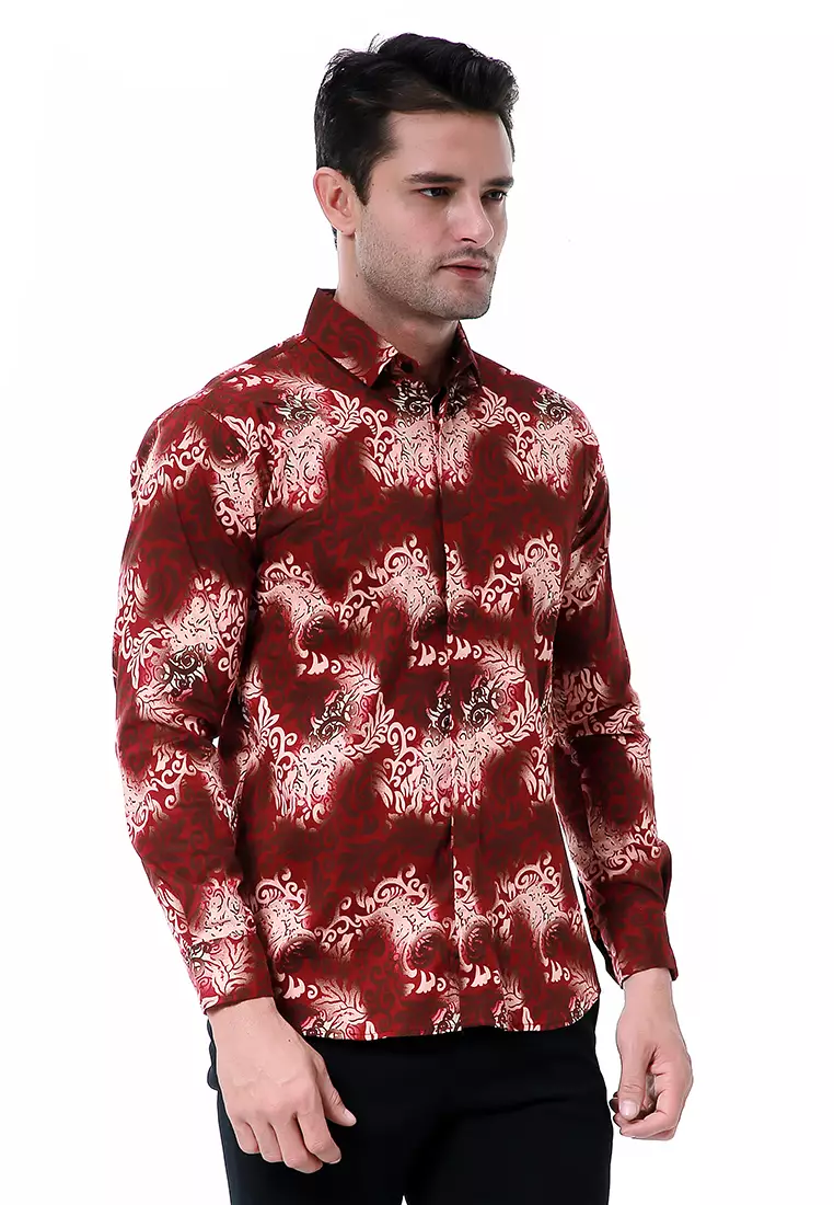Blade Kemeja Formal Pria Batik Lengan Panjang Motif Astra Material Cotton ORIGINAL - Red