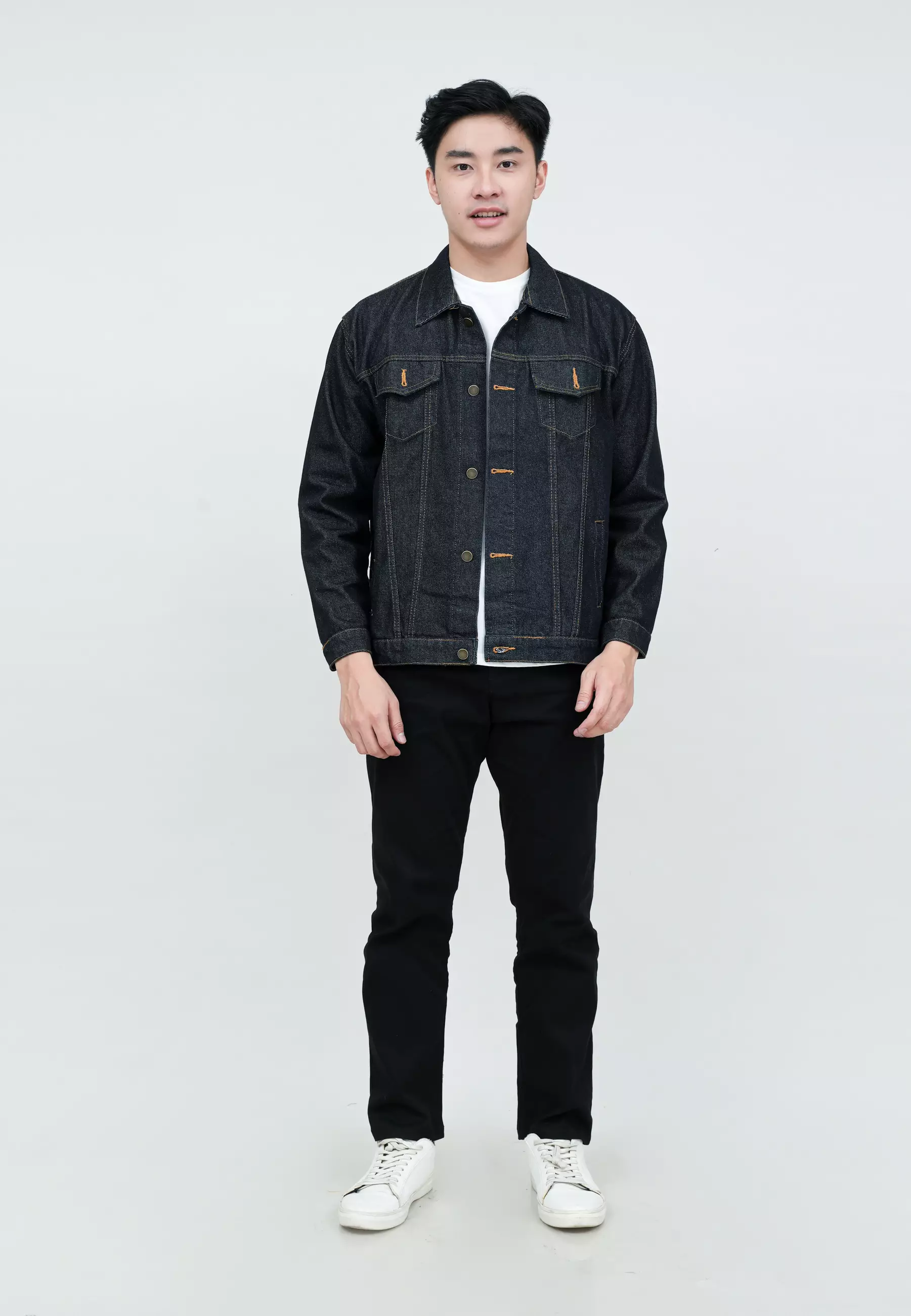 Houseofcuff Jaket Jeans Pria Motif Japan Jaket Denim Biru Gelap