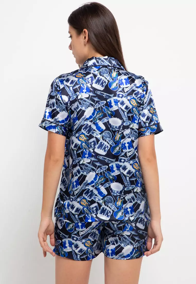 Pyjama Baju Tidur Set Short Sleeve Short Pants Satin Sleepwear