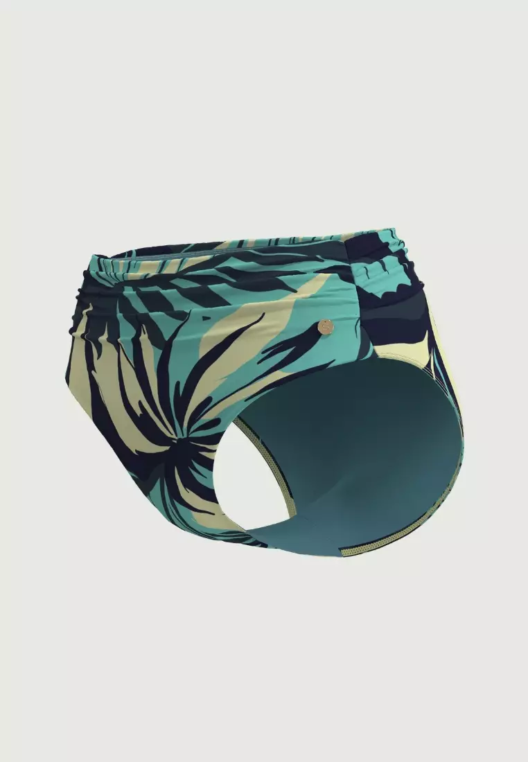 Southern Tropo藍色皺褶腰頭經典全包泳褲