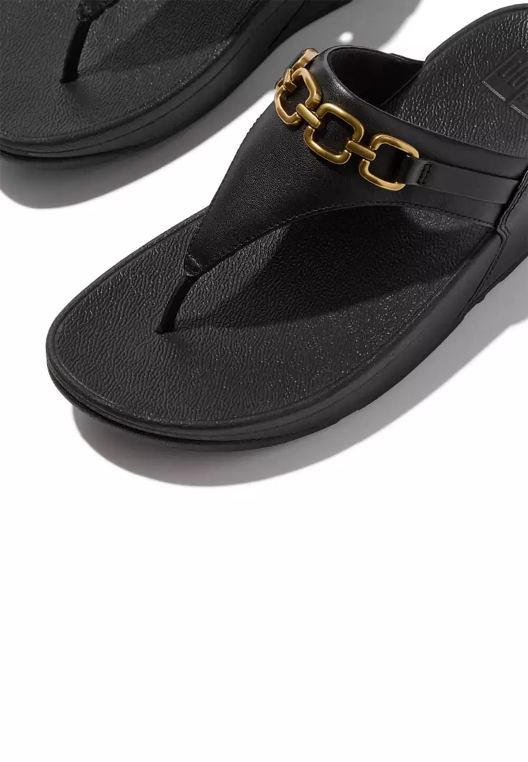 LULU Women's Square-Chain Leather Toe-Post Sandals - Black (E1I-001)
