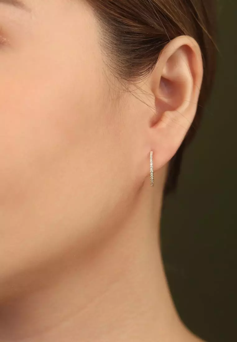 Pavé Diamond Midi Hoops 14k Gold