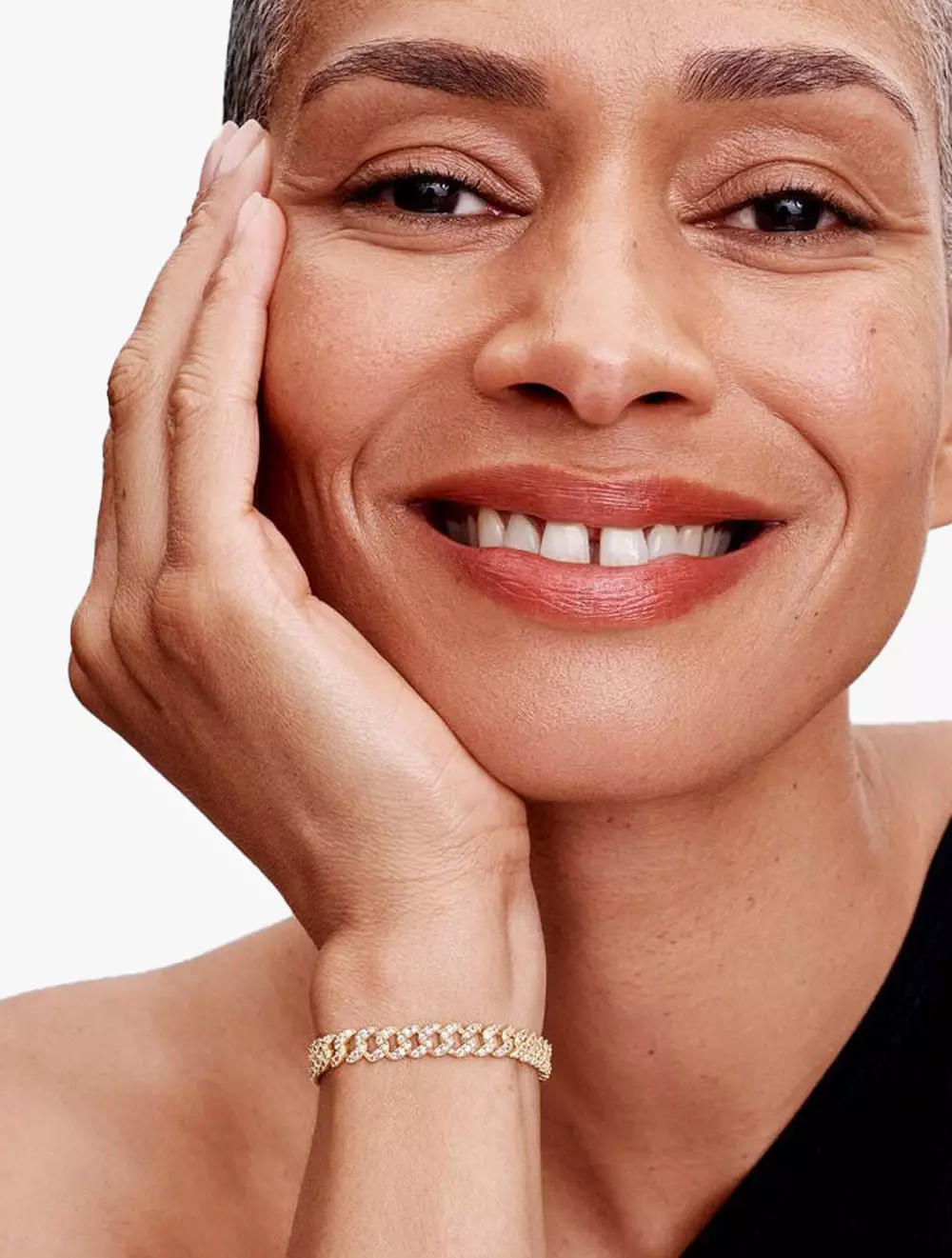 Cuban chain 14k gold-plated bracelet with clear cubic zirconia