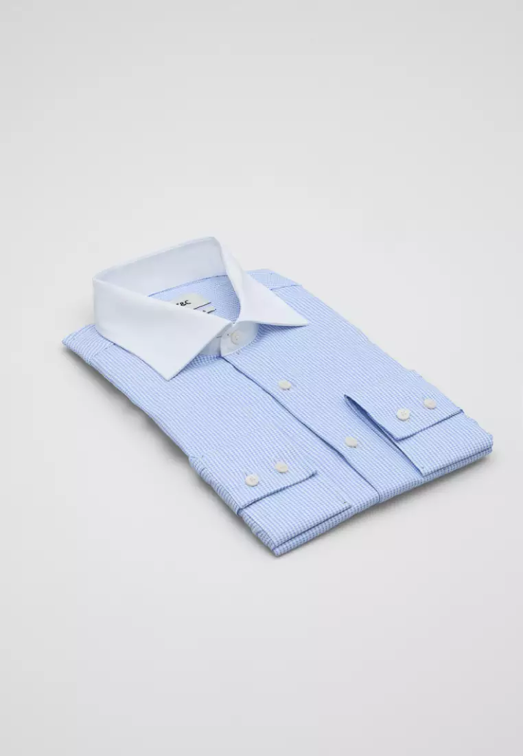 Sky Blue Houndstooth Textured Slim Fit Shirt