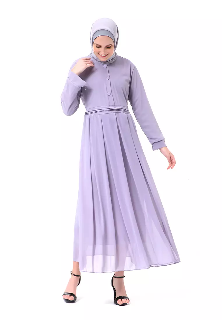 Danila Dress Ceruty Gamis Muslimah Long Sleeve Motif Polos High Quality Premium - Grey