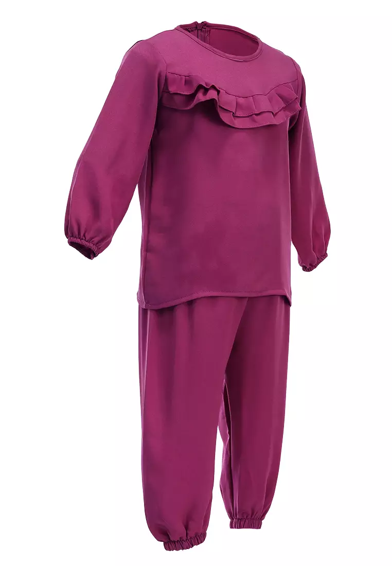 Jourell Setelan Anak Perempuan Lengan Panjang Kids One Set Motif Polos Material Cotton ORIGINAL - Lilac