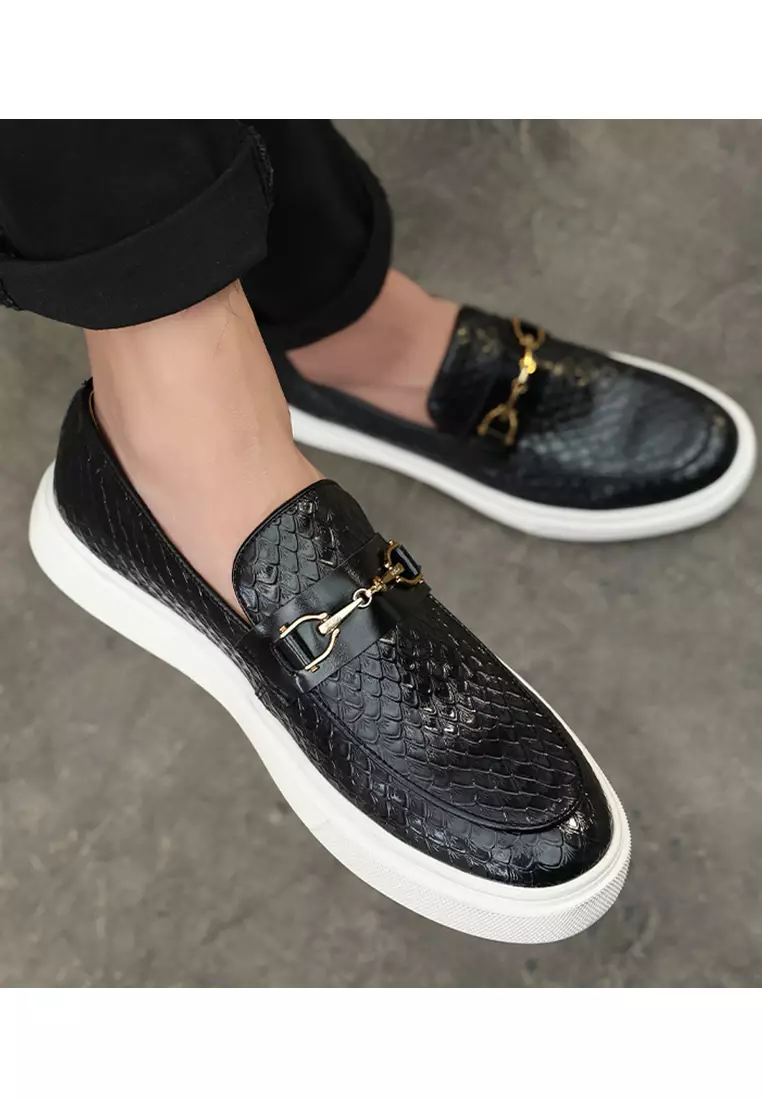 Crocodile Texture Synthetic Leather Horsebit Loafers WZWH3678