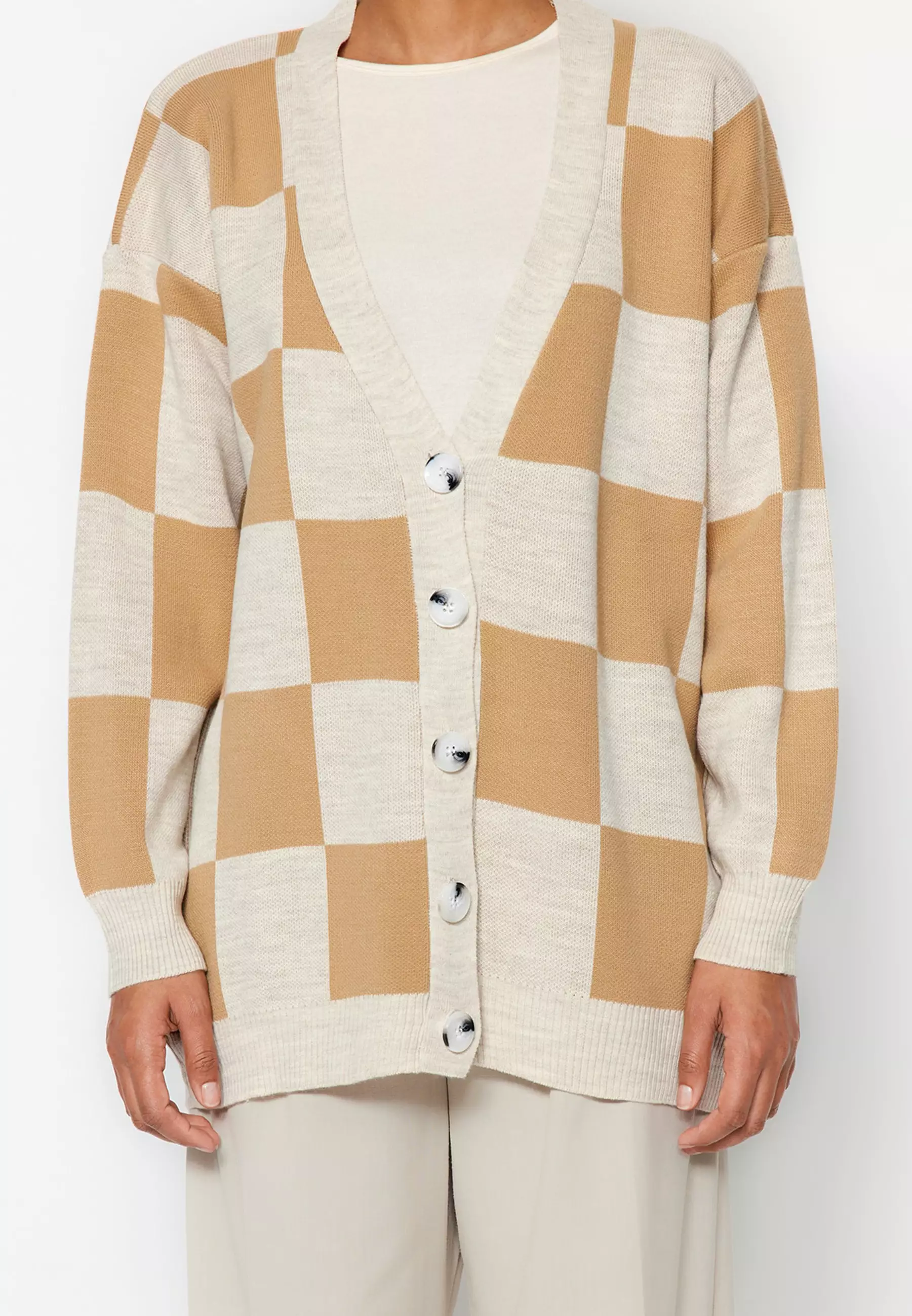 Check Pattern Knit Cardigan