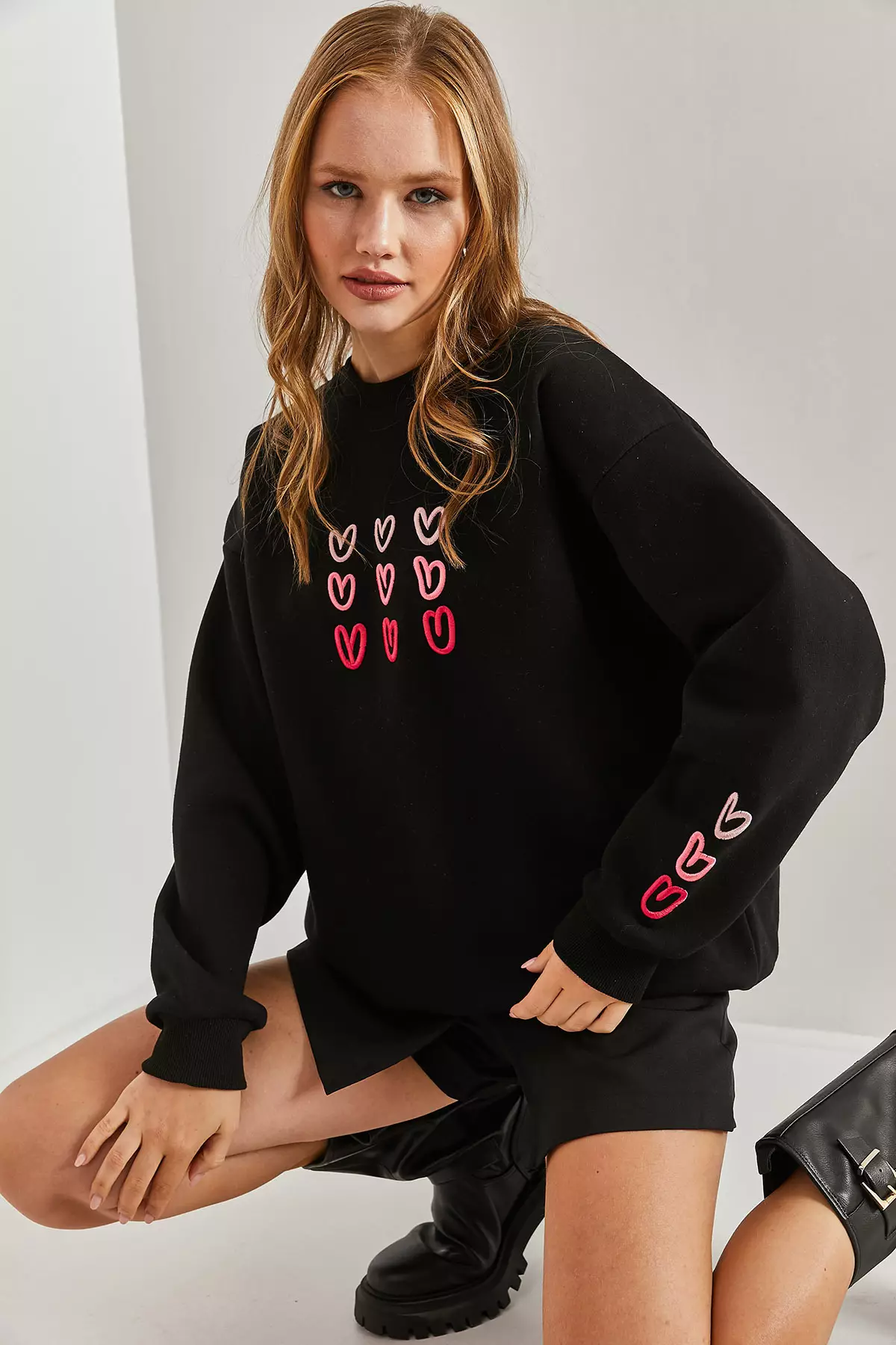 Women'S Three Thread Sh Brushed Inside Heart B Printed Sweatshirt 40951011