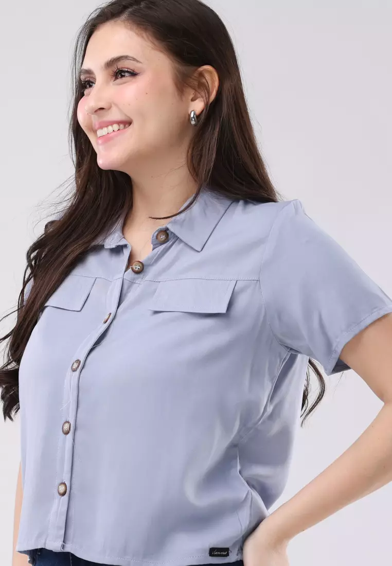 Single Twill Woven Short Sleeves Blouse