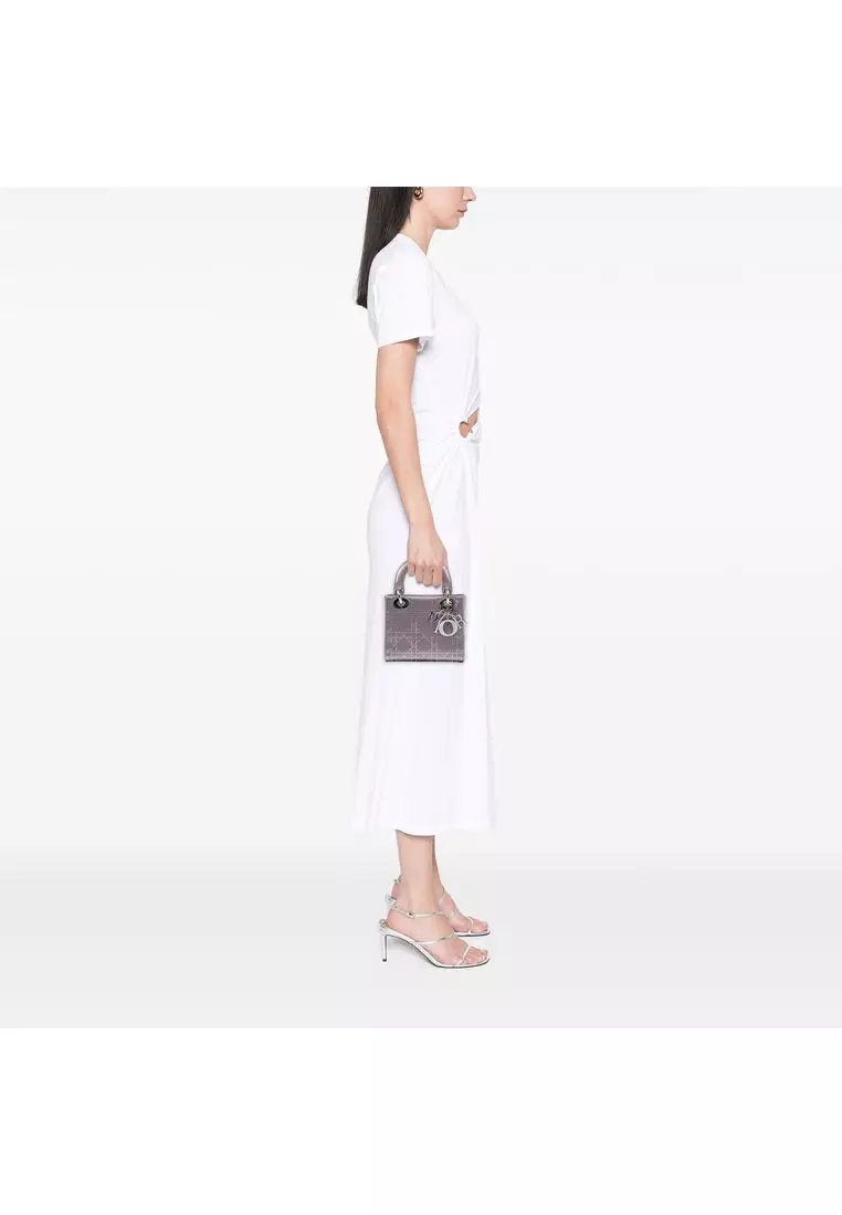 Pre-Loved Dior Mini Satin Cannage Crystal Embellished Lady Dior