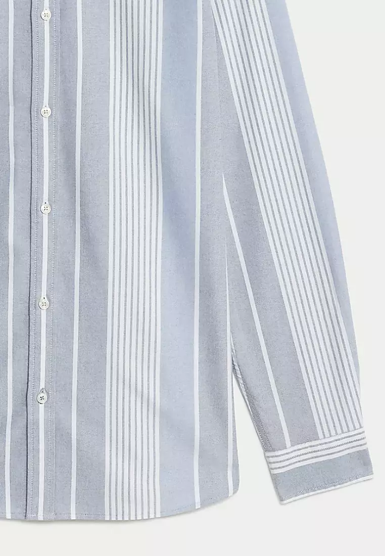 Easy Iron Cotton Rich Striped Oxford Shirt