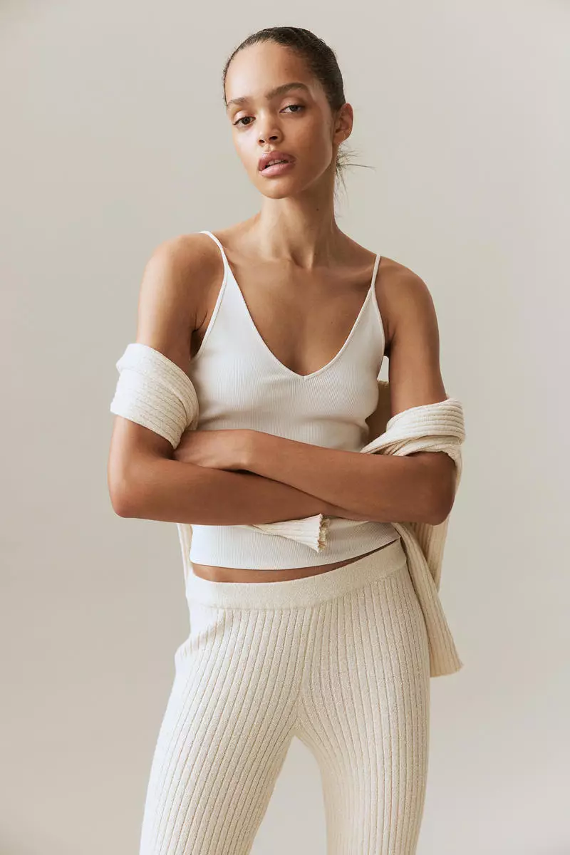 Flared rib-knit trousers