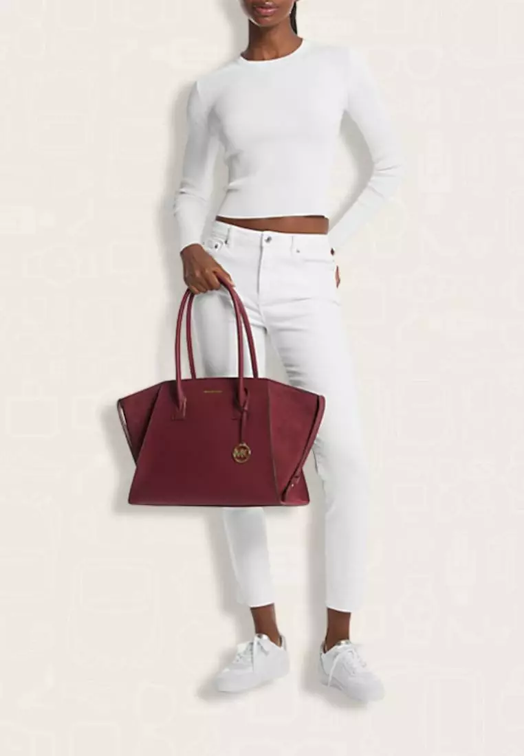 Michael Kors Avril Extra-Large Leather and Suede Tote Bag Oxblood
