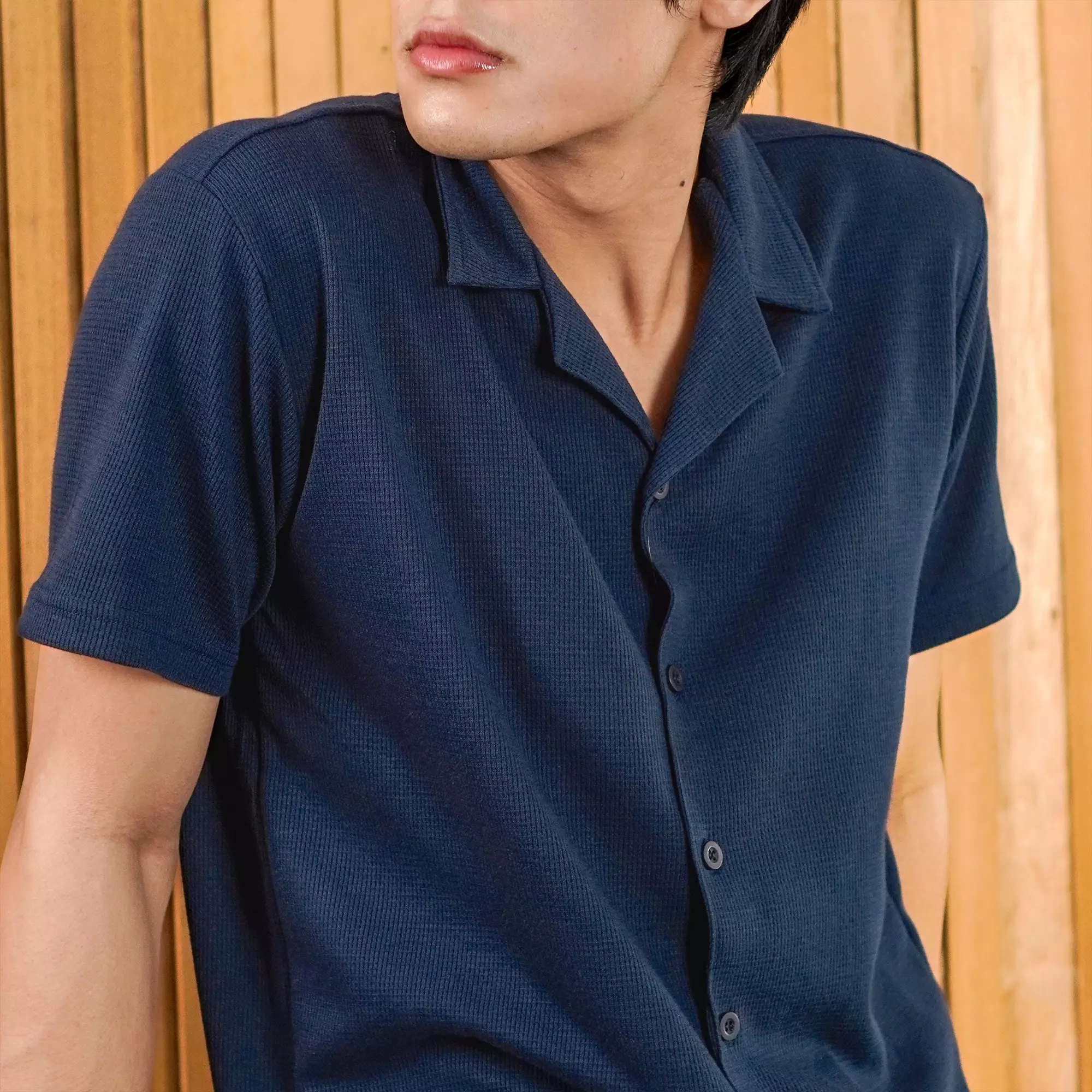 Matsuda Kemeja Pria Lengan pendek Waffle Kasual Sagae