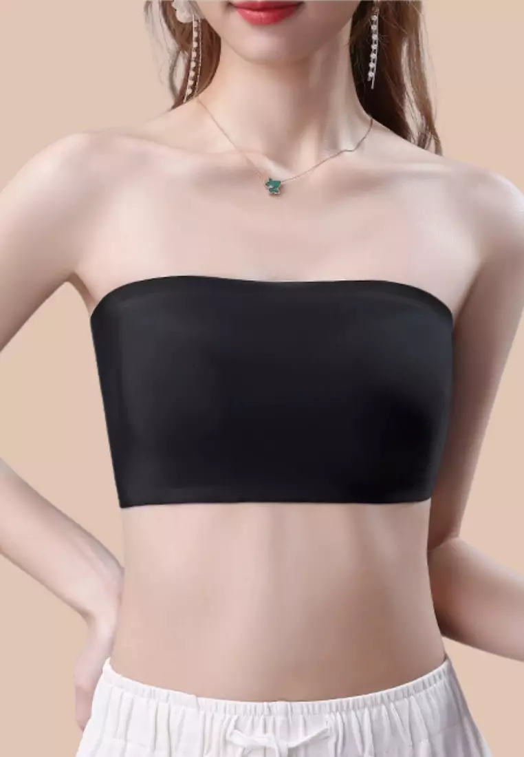 Premium Anita Seamless Strapless Non-Slip Ice Silk Bralette Top Tube Bra in Black