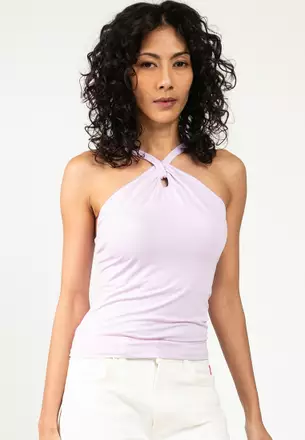 トップス Halterneck Checkjacquard Tops Bitter Chocolate Halter Top | Sherlyn – motelrocks-com-us