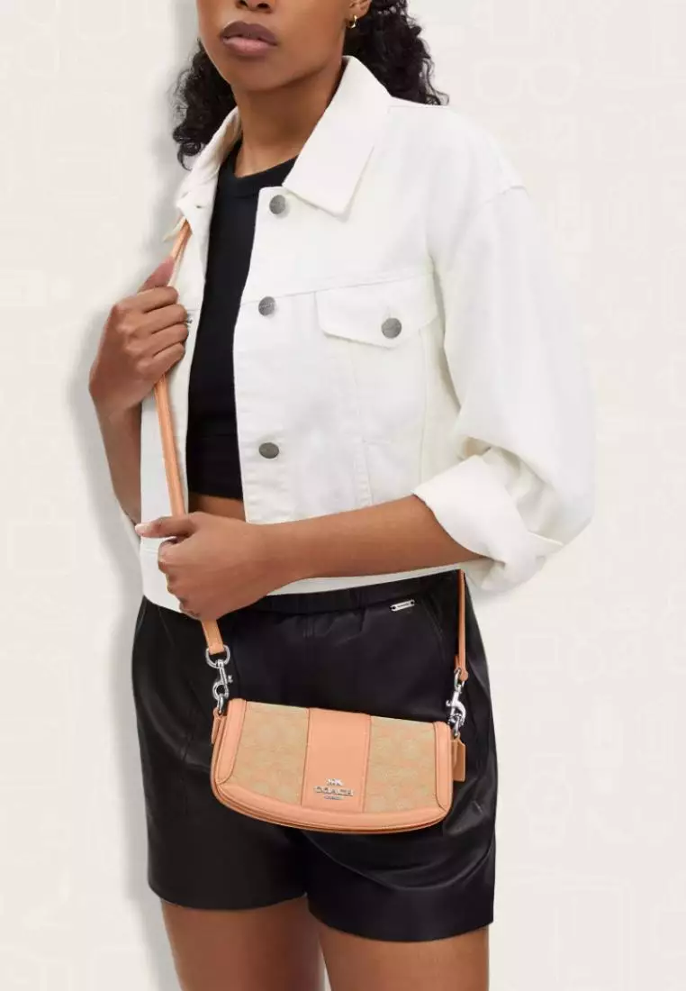 Coach Andrea Small Shoulder Bag In Signature Jacquard Faded Blush