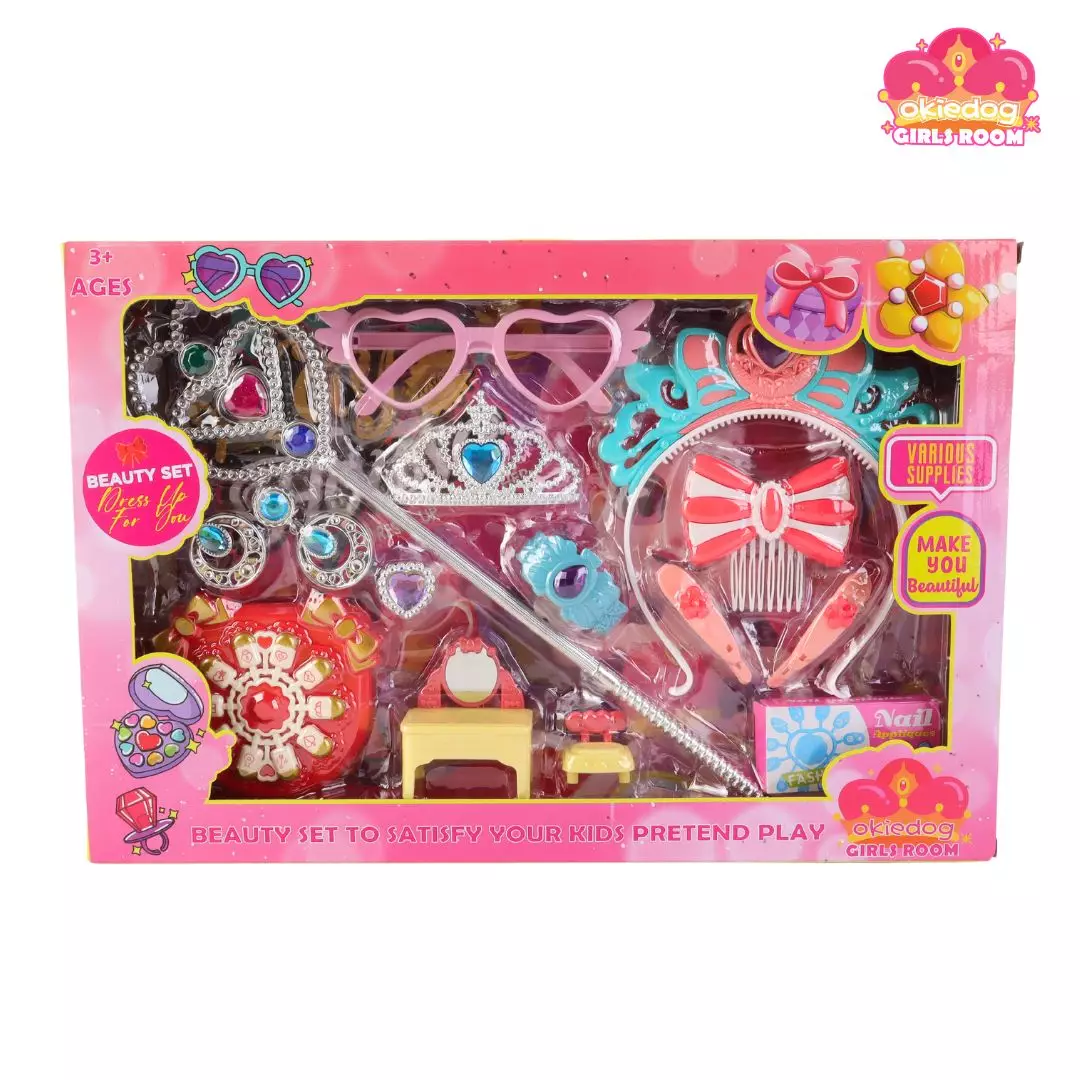 Okiedog Girls Room Queen Crown With Magic Hair Stick - Mainan kecantikan, mainan make up anak