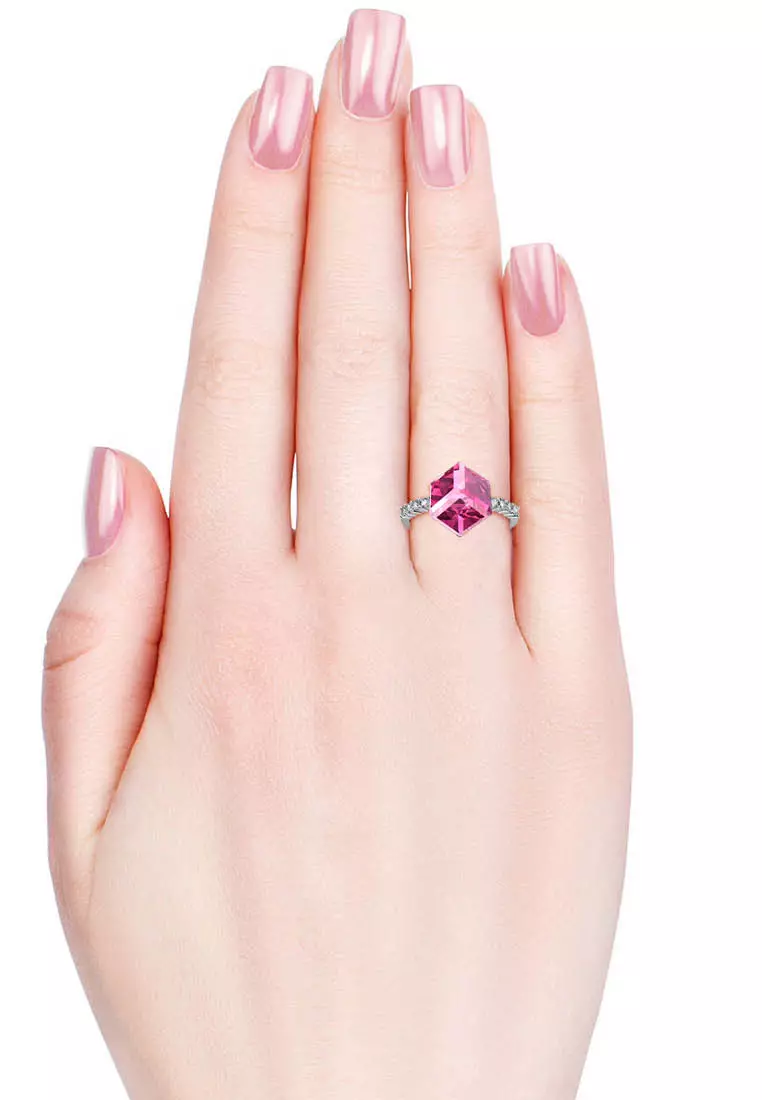 Cube Ring Pink WG - Cincin Crystal by Her Jewellery