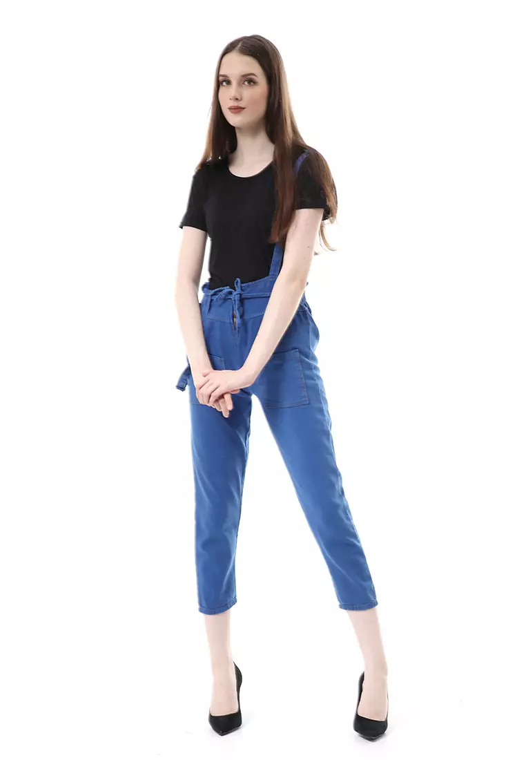 Vini Jeans Jumpsuit Kodok Wanita Sleeveless - Navy