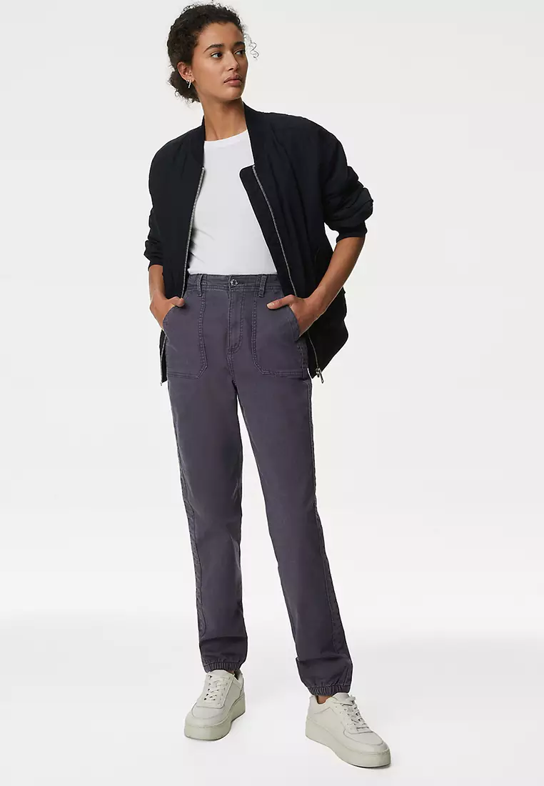 Cotton Blend Slim Fit Ankle Grazer Joggers