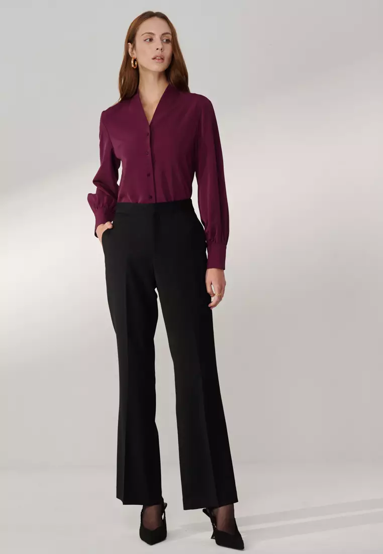Black Textured Straight Leg Trousers