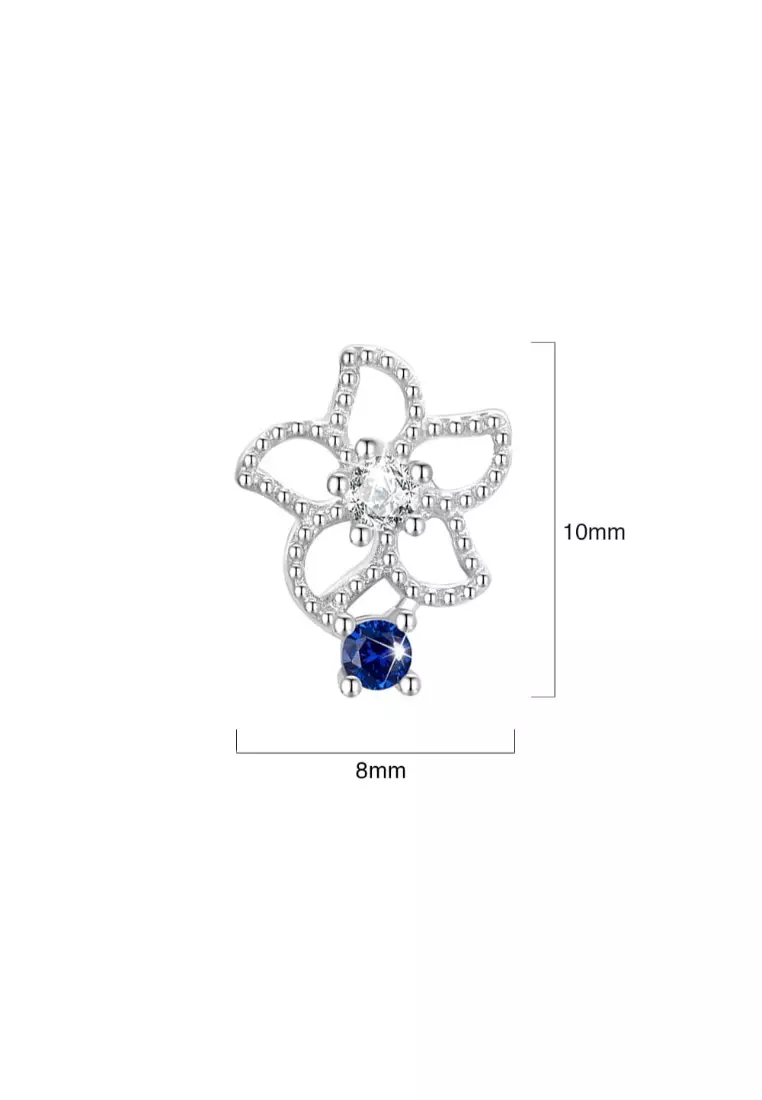 Solid Silver Mono Blue Flower Earrings