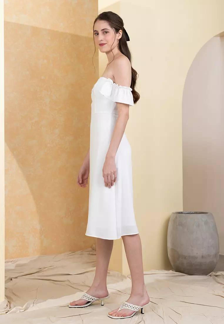 White off the on sale shoulder t shirt dress