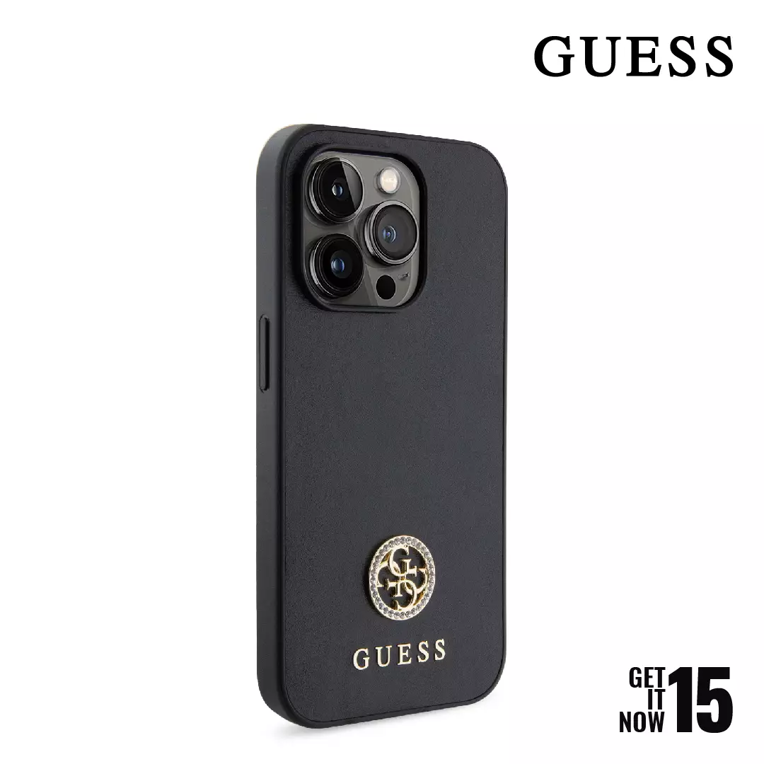 Custodia Guess Con Tracolla Per IPhone 16 Pro | Pelle, Metallo Logo E Strass | Colore Nero