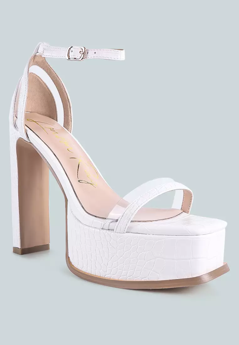 White platform sales block heels