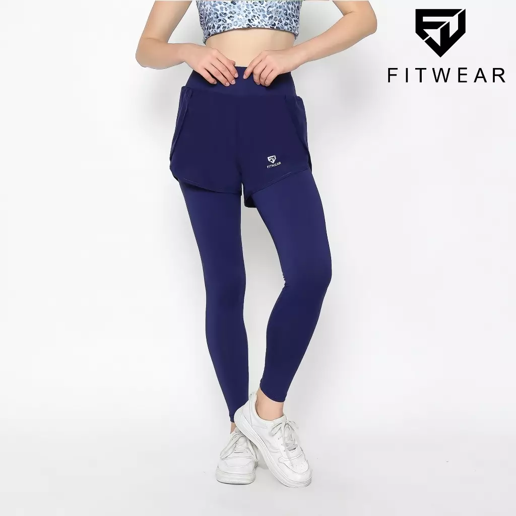 Fitwear - Celana Lari + Inner Legging Olahraga Wanita KATE LAYERED - NAVY