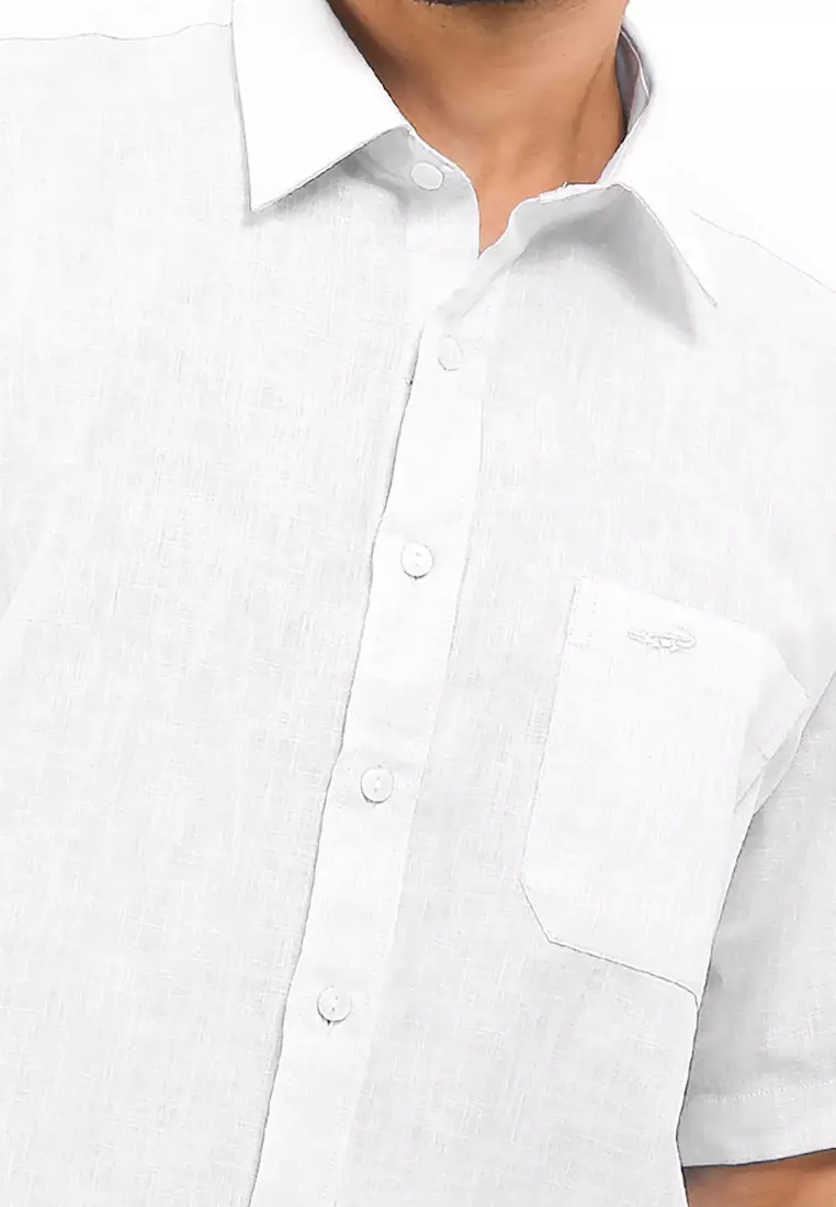 Crocodile LINE White 11 - Men Shirt Kemeja Lengan Pendek - Relax Fit