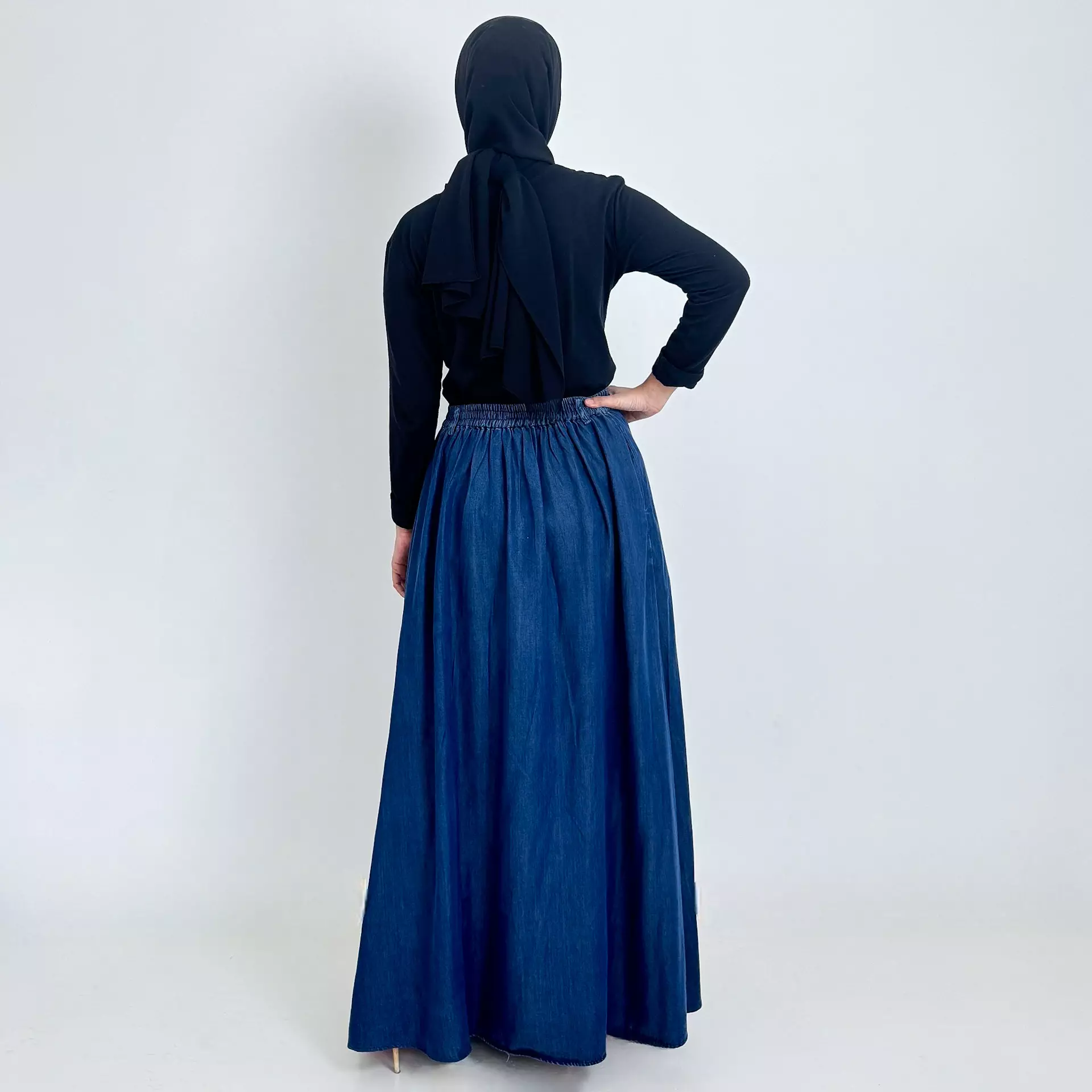 Salsa Flare Denim Skirt [Dark Blue] Rok Panjang 104-106 cm Soft Jeans Wanita A-Line