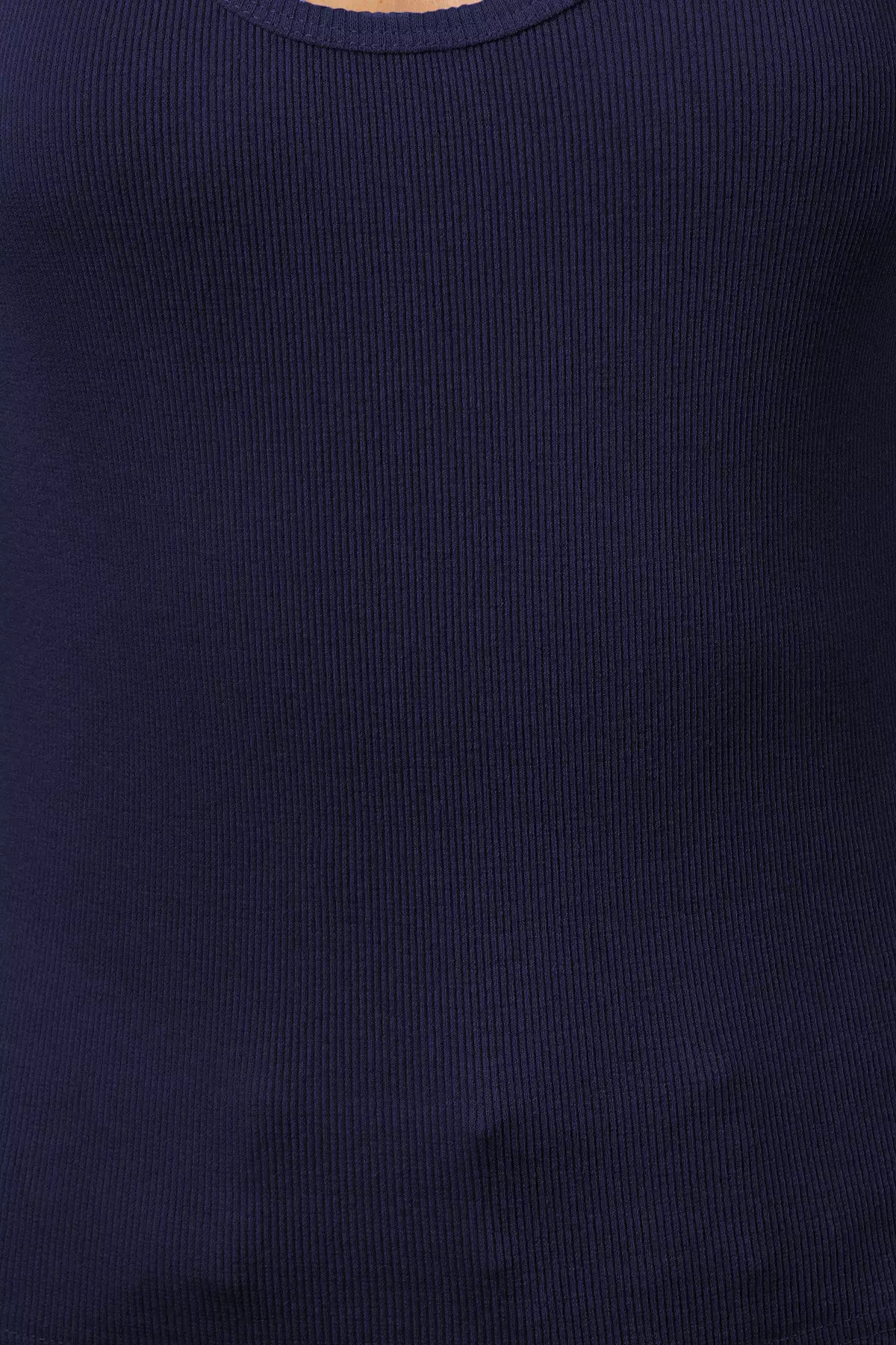 Navy Blue Color Block Fitted Pool Collar Elastic Knitted Tank Top